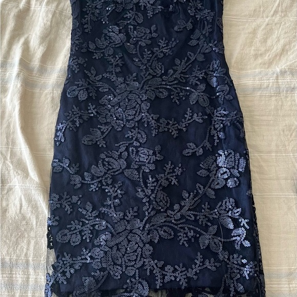 Tadashi Shoji Dess - Elegant Navy Lace Cocktail Dress - Picture 3 of 4